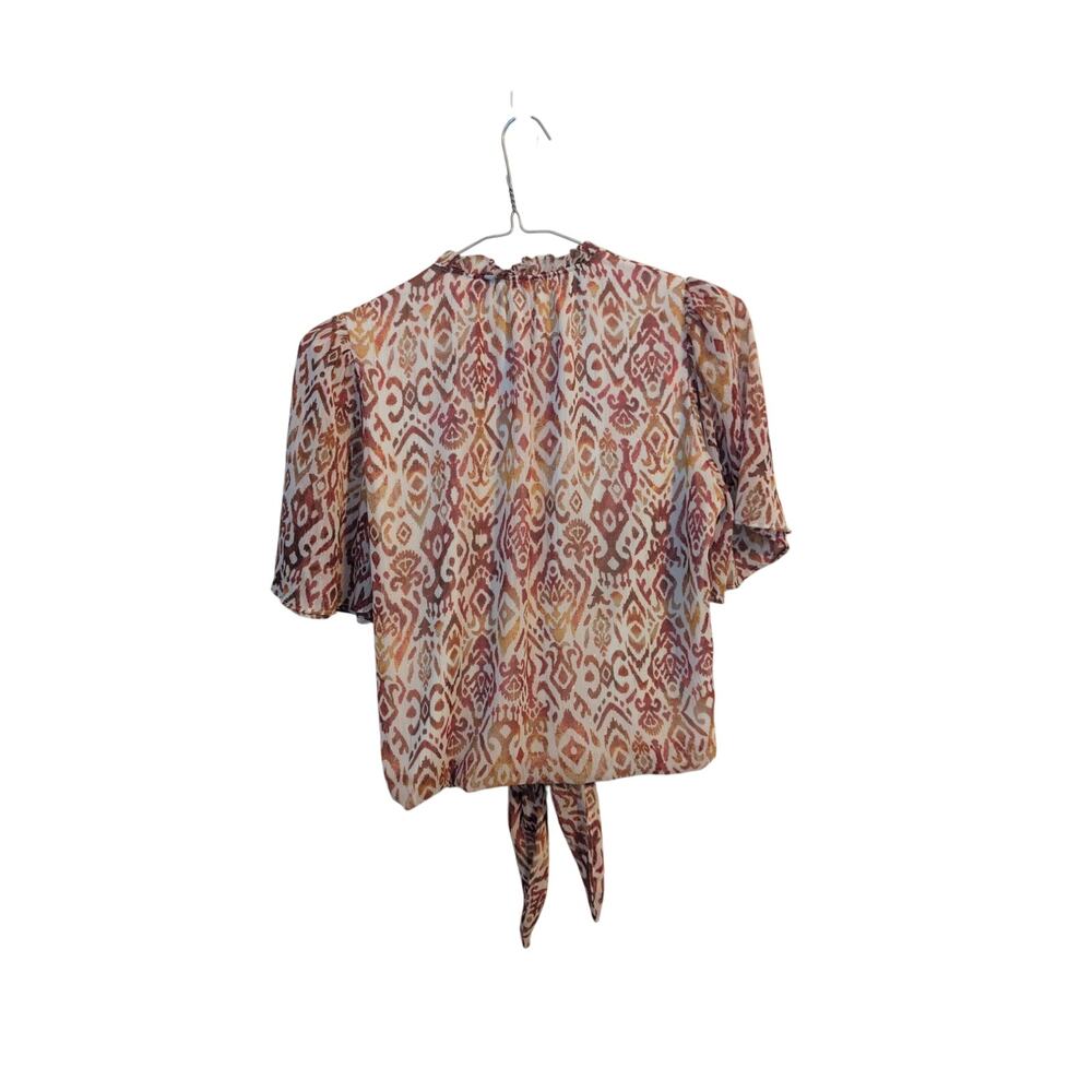 Haver London Patterned Tie Front Blouse Short Sleeve Effortless Chic Size Medium - Picture 5 of 5